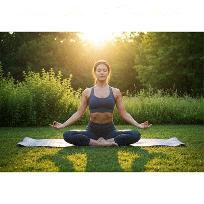 Person practicing yoga outdoors, representing stress management for migraines