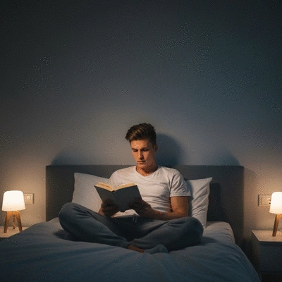 Person practicing good sleep hygiene by reading a book in bed before sleep