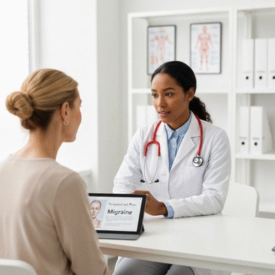 Doctor and patient discussing personalized migraine treatment plan