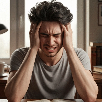 Person looking distressed with a headache, representing common migraine triggers in daily life